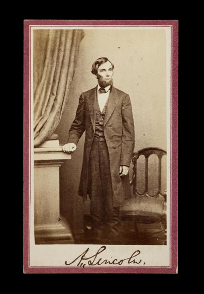 Appraisal: piece Original Photograph Signed Lincoln A braham Carte-de-Visite standing portrait