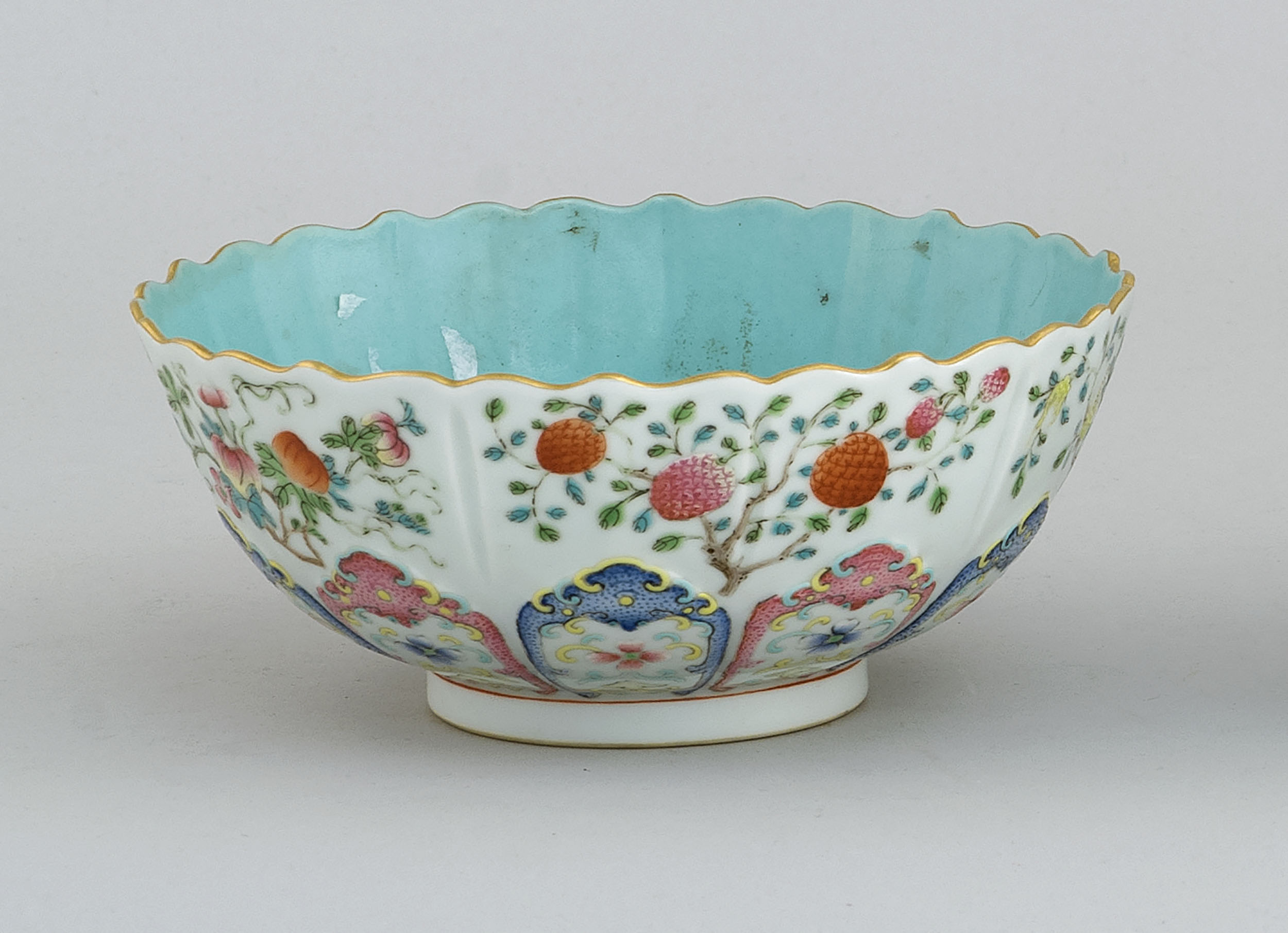 Appraisal: FAMILLE ROSE PORCELAIN BOWL th CenturyIn lotus form Raised lotus