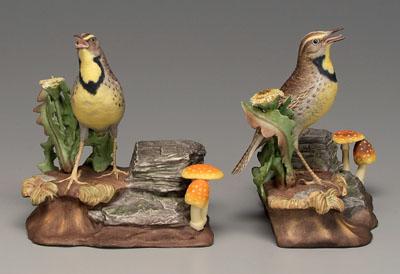 Appraisal: Two Boehm bird figurines meadowlarks with dandelions mushrooms beaks open