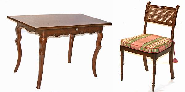 Appraisal: A Rococo style inlaid mahogany writing table and caned side