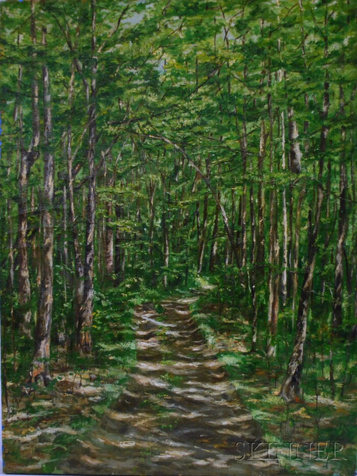 Appraisal: Unframed Oil on Canvas View of a Path Through the