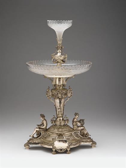 Appraisal: Large Italian silverplate centerpiece fratelli broggi The neoclassical base flanked