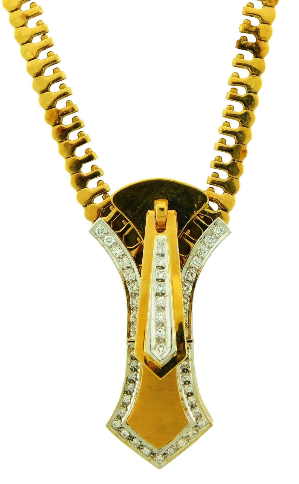 Appraisal: JEWELRY K Diamond zipper necklace adjustable zipper design stamped and