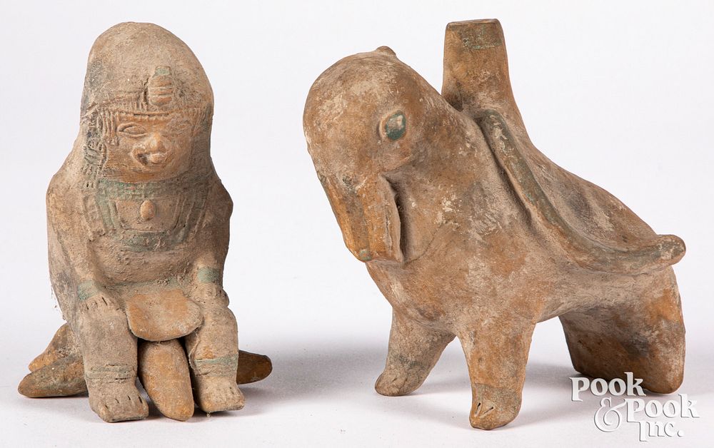 Appraisal: Ecuadorian pottery Ecuadorian pottery to include a polychrome seated figure