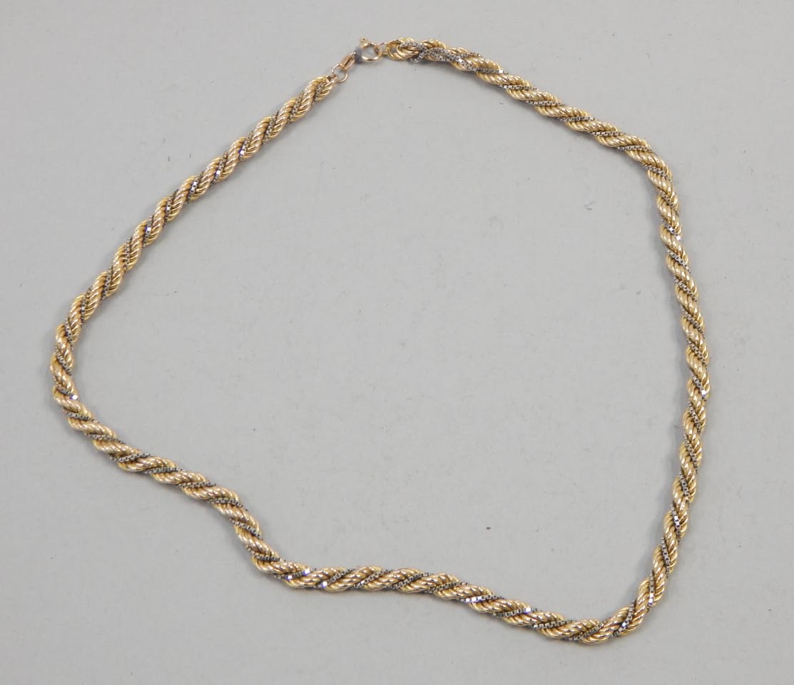 Appraisal: A ct gold fancy link necklace the rope twist bi-colour