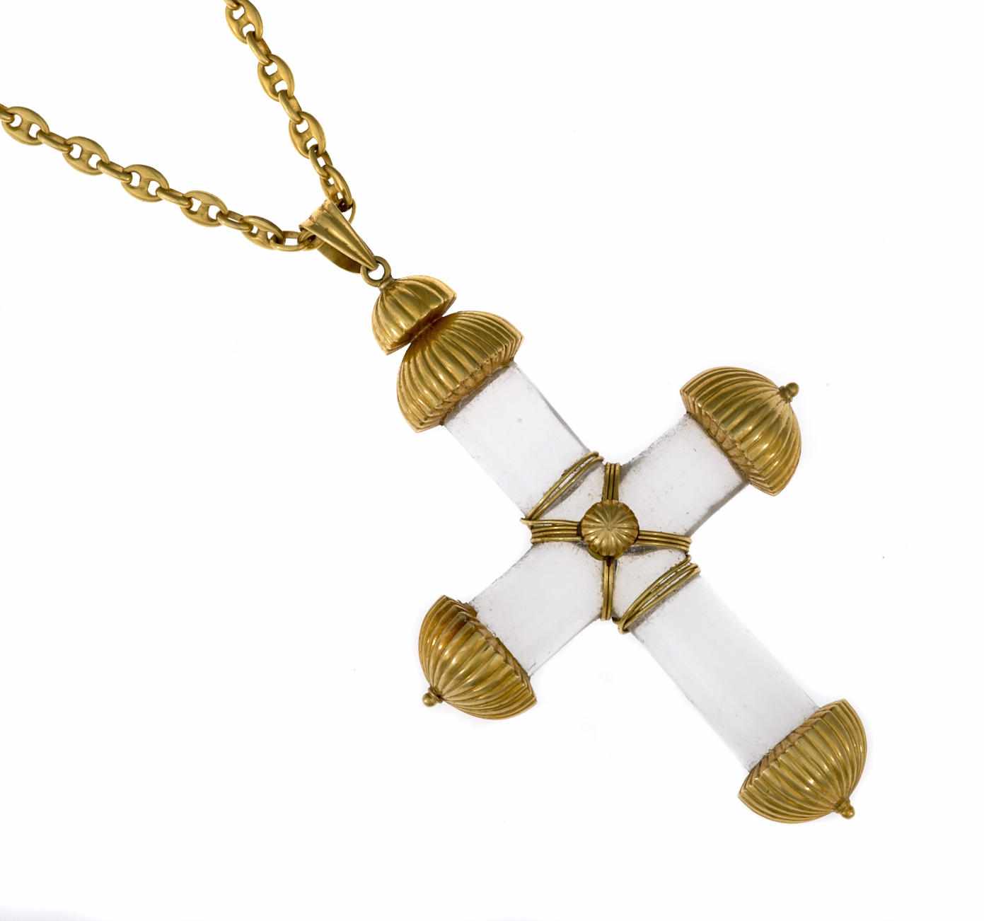 Appraisal: A rock crystal and eighteen karat gold cruciform pendant with