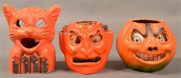 Appraisal: Three Halloween Paper Mache Lanterns Three Halloween Paper Mache Lanterns