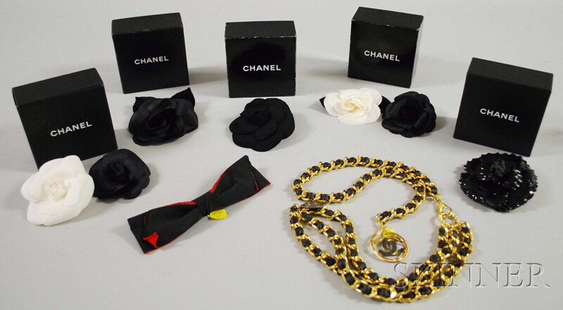 Appraisal: Group of Chanel Costume Jewelry and Accessories seven large black