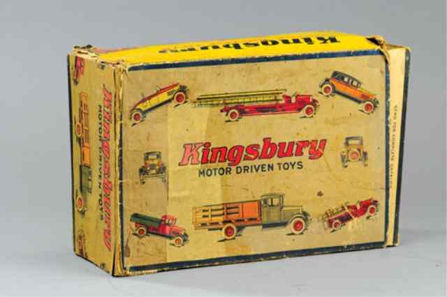 Appraisal: KINGSBURY BOX Cardboard box with toy graphics reads ''Kingsbury Motor