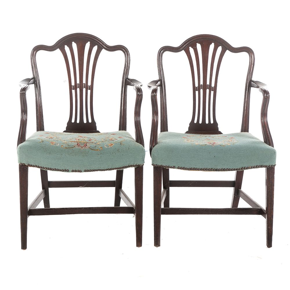 Appraisal: Pair of George III Mahogany Arm Chairs Circa - with