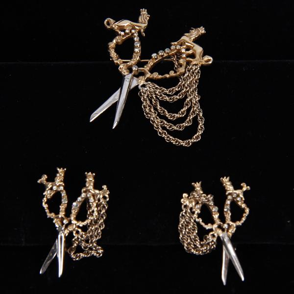 Appraisal: Nettie Rosenstein Sterling Silver figural scissors brooch and earrings set