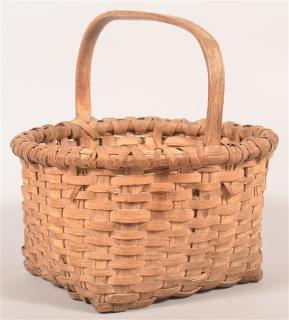 Appraisal: Woven Oak Splint Basket Bent Wood Handle h