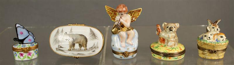 Appraisal: Limoges porcelain animal angel themed dresser boxes largest Estimate -