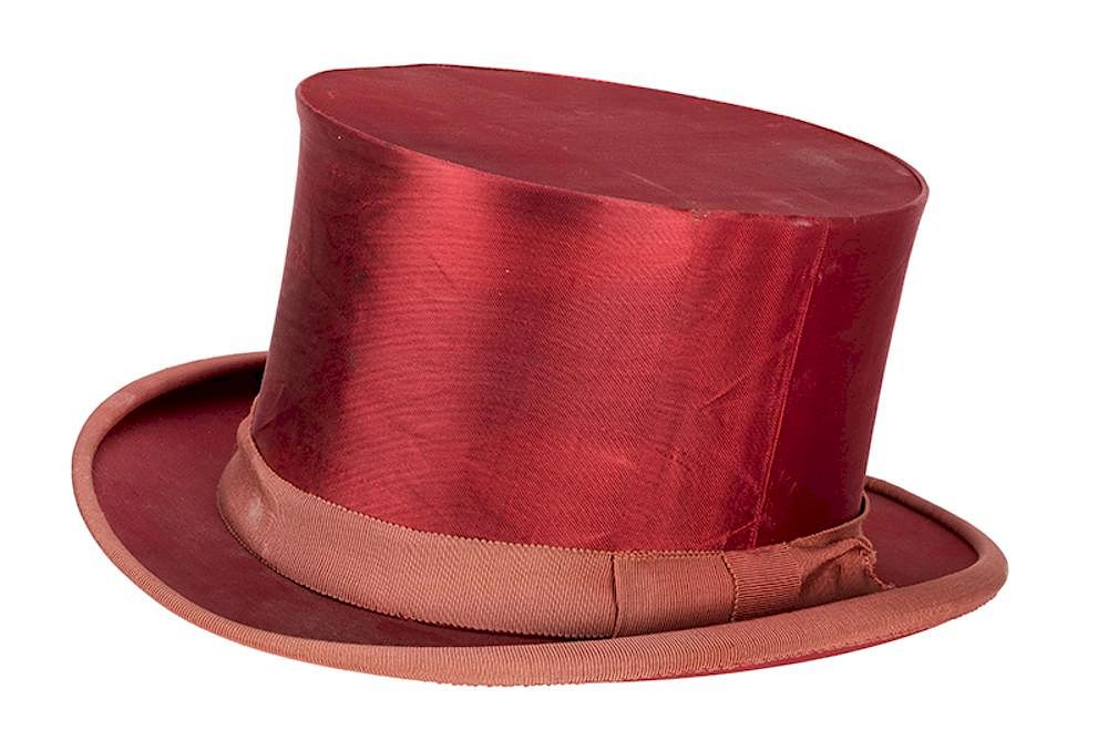 Appraisal: Magician s Collapsing Red Silk Top Hat Magician s Collapsing