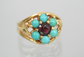 Appraisal: A Ladies' Turquoise and Garnet Ring k yellow gold ring