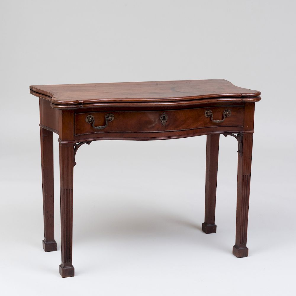 Appraisal: Federal Mahogany Serpentine Card Table Philadelphia With key x x