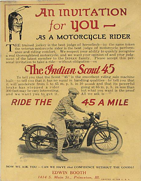 Appraisal: An Indian Scout advertisement printed in red and black on