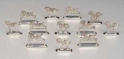 Appraisal: equestrian place card holders silver plate six with standing horses