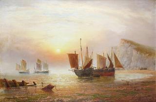 Appraisal: Painting Fishing Boats at Sunset British School th century Fishing