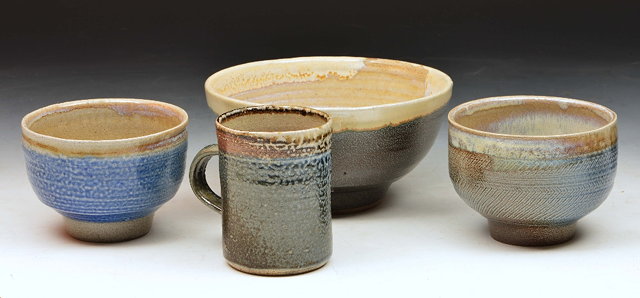 Appraisal: Ray Finch British - three blue salt glazed bowls two