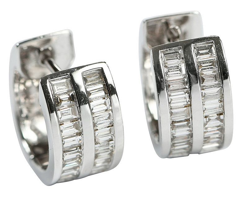 Appraisal: kt Diamond Earrings huggie style each with baguette cut diamonds