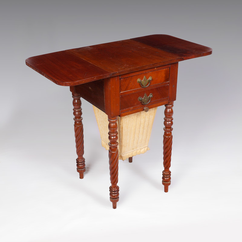 Appraisal: VICTORIAN MAHOGANY SEWING TABLE Top with drop leaves over drawers