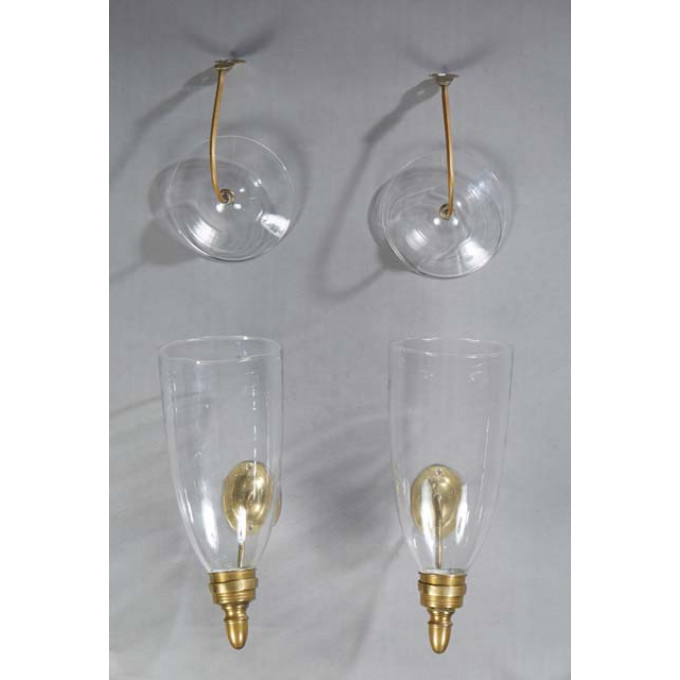 Appraisal: Federal Style Glass and Brass Wall Sconces mid th c