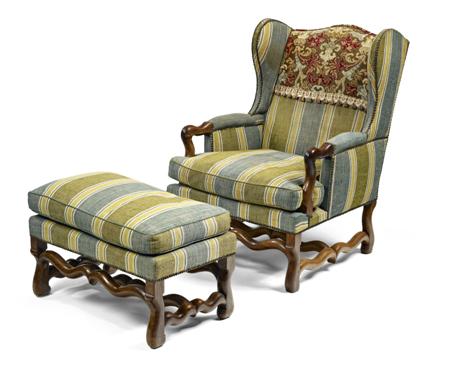 Appraisal: PAIR OF TH CENTURY STYLE WALNUT AND UPHOLSTERED ARMCHAIRS EARLY