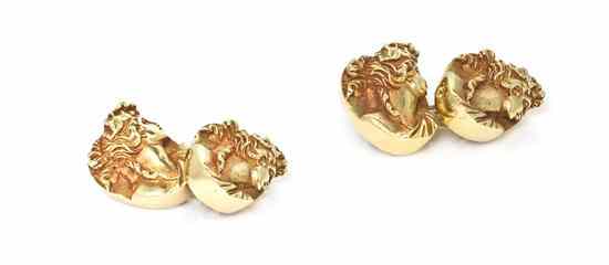 Appraisal: A Pair of Art Nouveau Yellow Gold Facade Cufflinks consisting