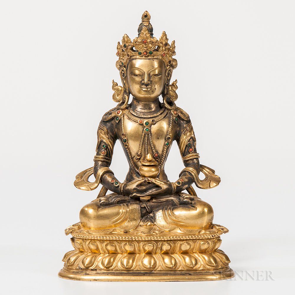 Appraisal: Gilt-bronze Figure of Avalokitesvara Gilt-bronze Figure of Avalokitesvara Sino-Tibet th