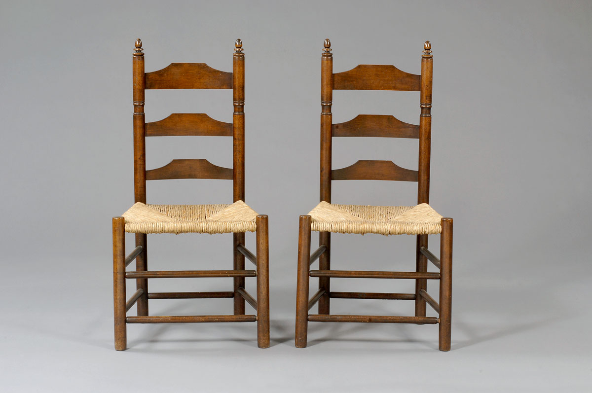 Appraisal: PAIR OF WALLACE NUTTING SLAT-BACK SIDE CHAIRS Each with acorn