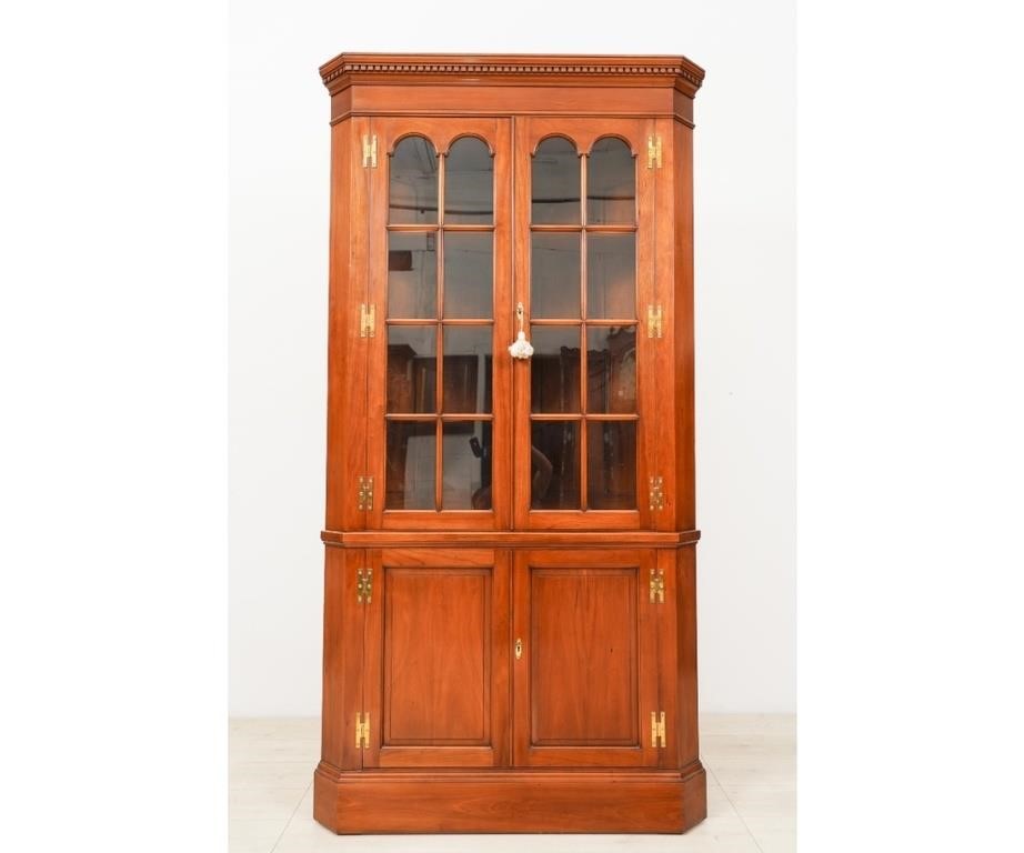 Appraisal: Chippendale style cherry one piece corner cupboard by Morris h