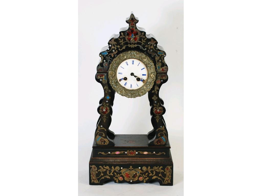 Appraisal: NINETEENTH CENTURY FRENCH EBONISED AND BOULE INLAID PORTICO MANTEL CLOCK