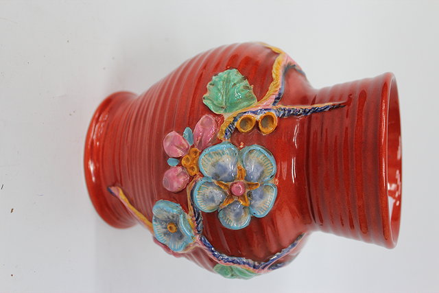 Appraisal: A CLARICE CLIFF RED GROUND 'My garden' vase pattern no