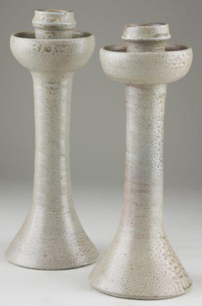 Appraisal: Two Jugtown NC Pottery Candlesticks circa 's both salt glazed