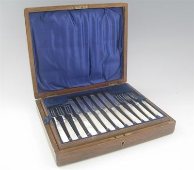 Appraisal: A cased set of twelve pairs of modern fruit knives