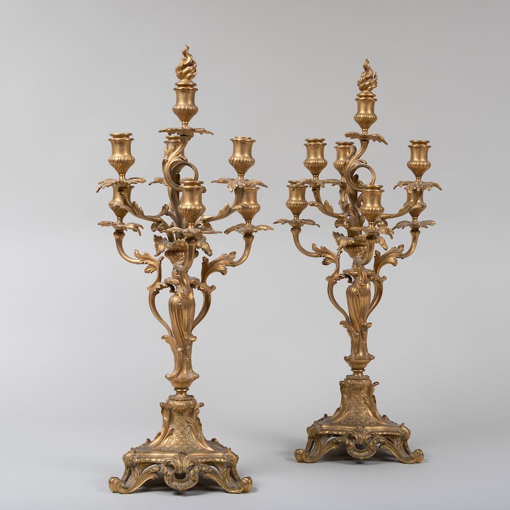 Appraisal: Pair of Louis XV Style Gilt-Bronze Six-Light Candelabra x x