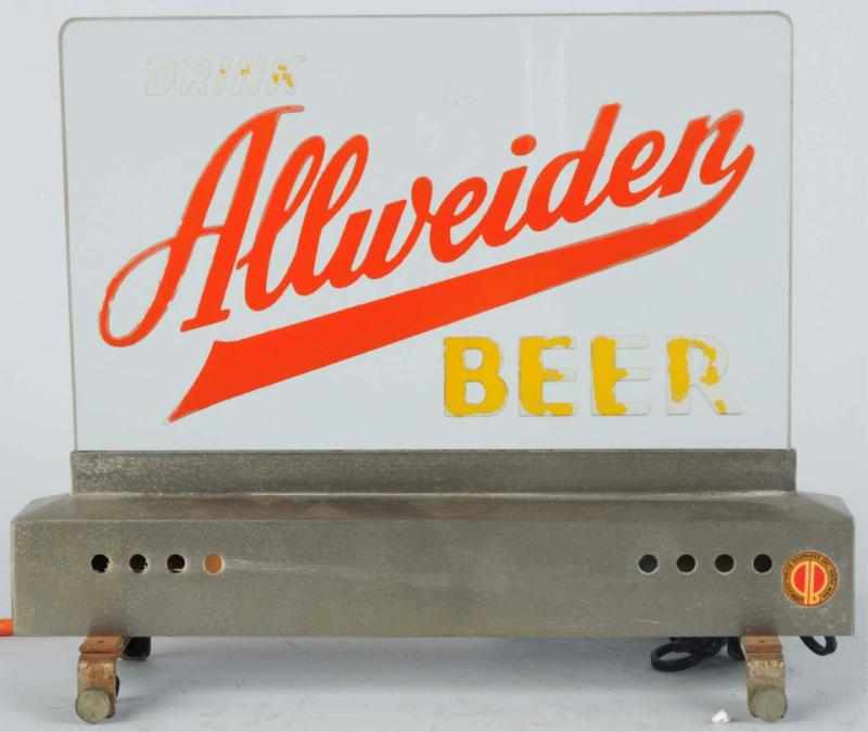 Appraisal: Allweiden Beer Reverse Glass Embossed Sign Lettering has paint wear