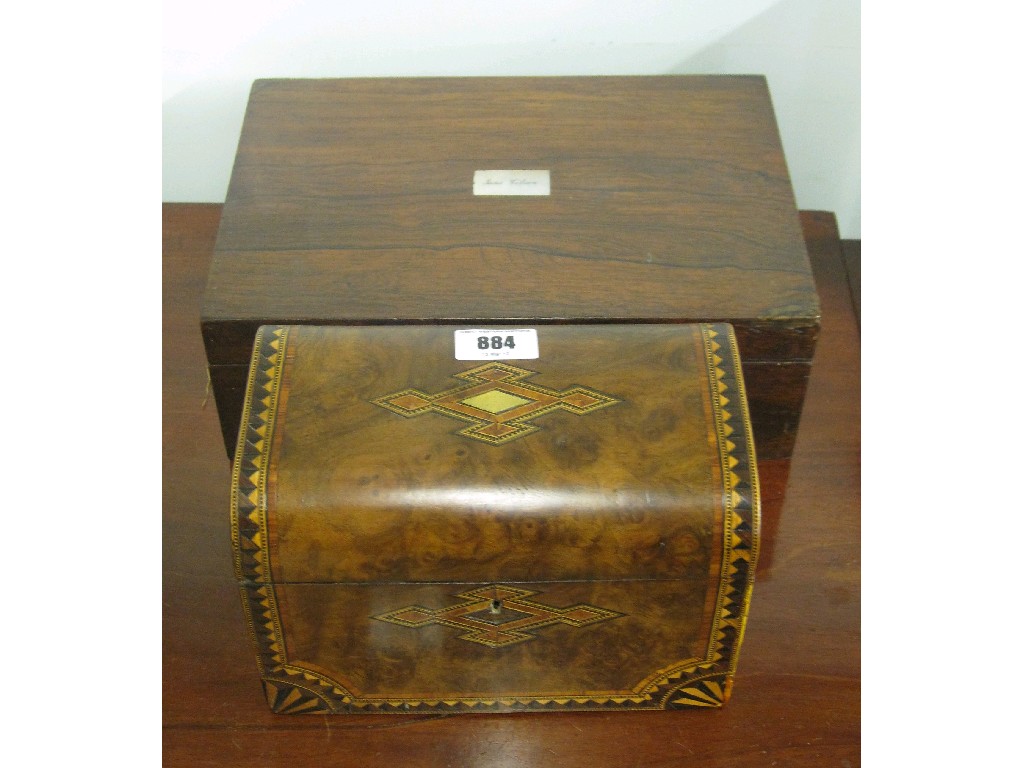 Appraisal: Lot comprising parquetry inlaid tea caddy and rosewood jewellery box