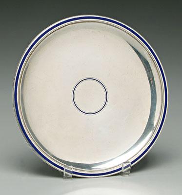 Appraisal: Tiffany sterling footed plate round with enameled blue border and