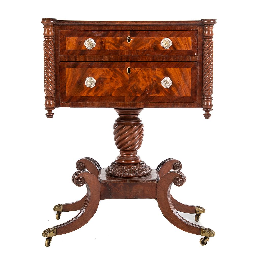 Appraisal: American Classical Mahogany Sewing Stand Philadelphia Pennsylvania circa banded mahogany