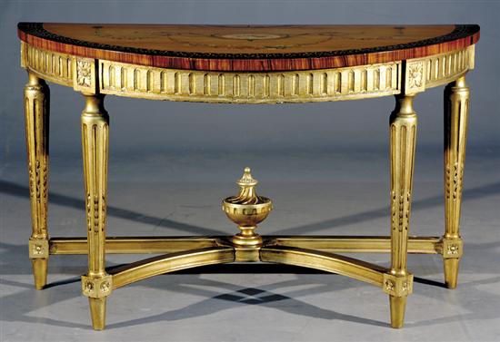 Appraisal: Louis XVI style painted and carved giltwood demilune table first