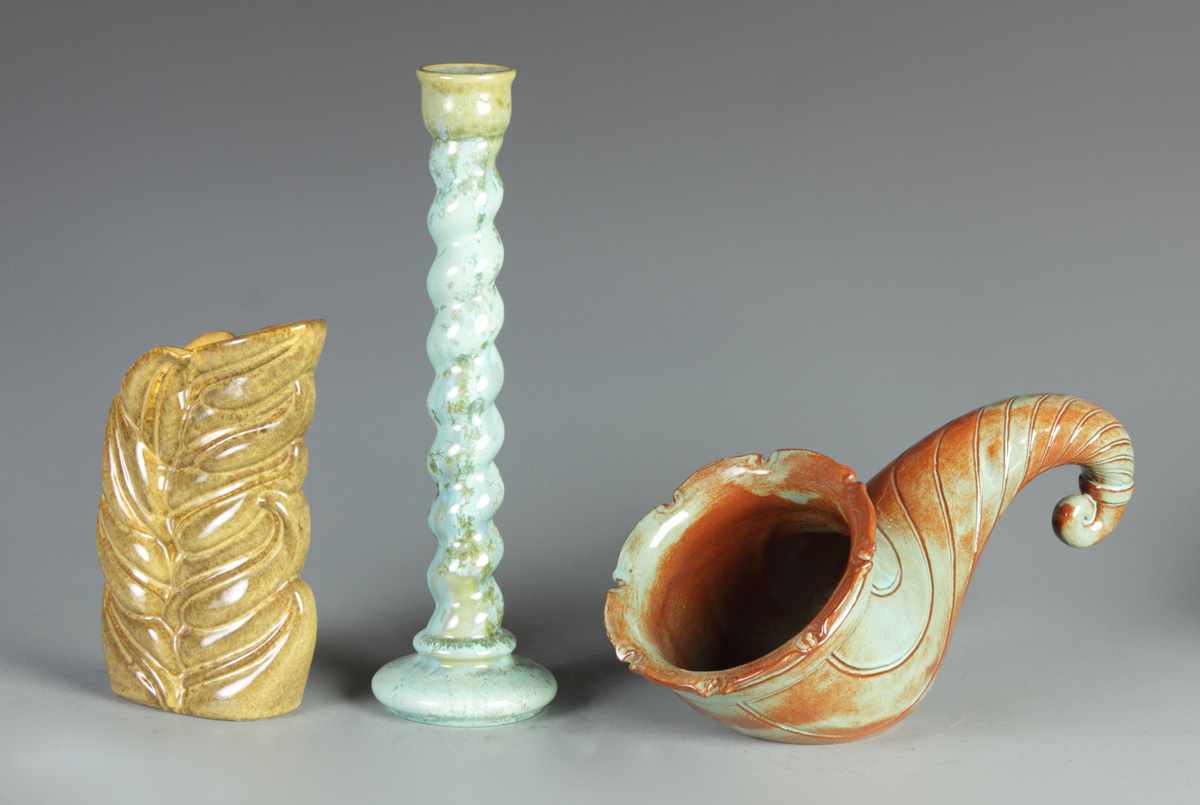 Appraisal: Art Pottery L to R H Gonder vase exc Ht