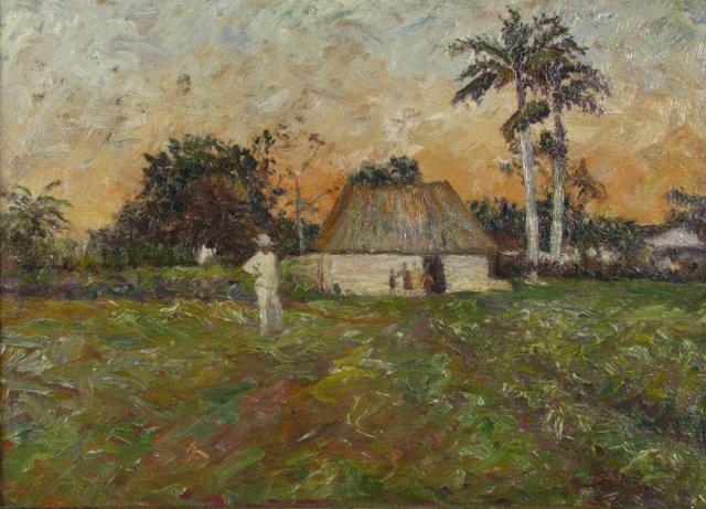 Appraisal: Unsigned x Oil on Canvas Depicting Plantation Family surface dirt