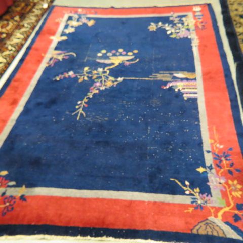 Appraisal: Chinese Art Deco Room Size Rug handmade pagoda landscape floral