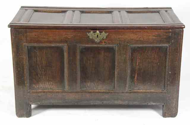 Appraisal: A th Century oak chest with triple panelled hinged cover