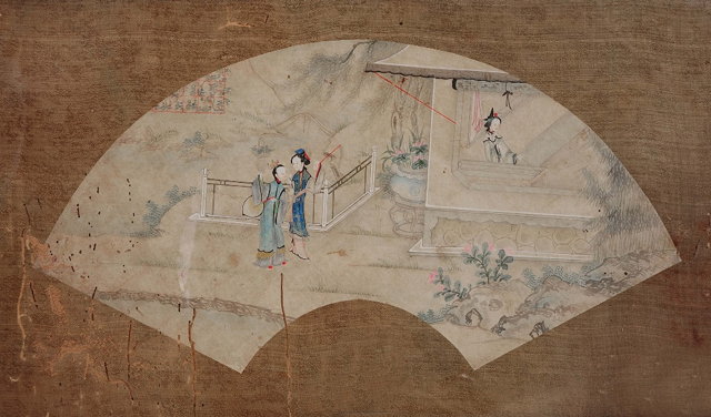 Appraisal: Chinese SchoolLate th CenturyA pair of watercolour fan studies depicting