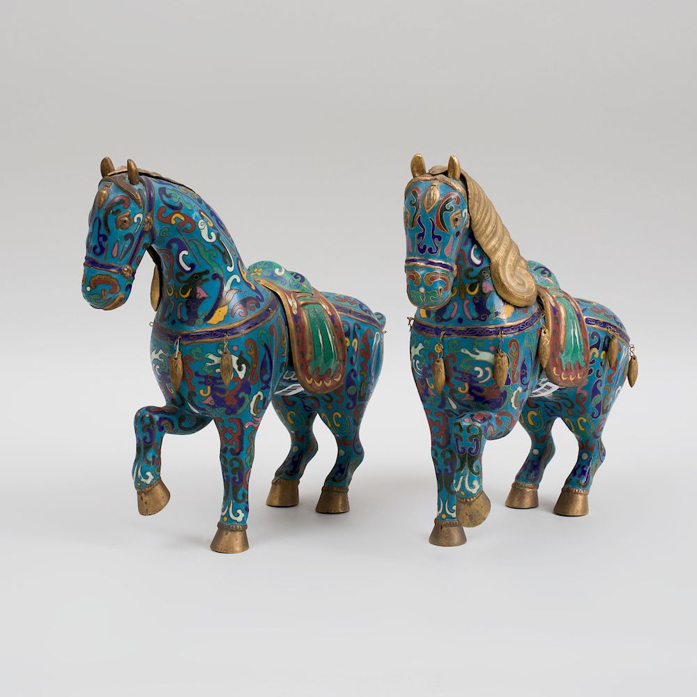 Appraisal: Pair of Chinese Blue Ground Cloisonn Figures of Caparisoned Horses