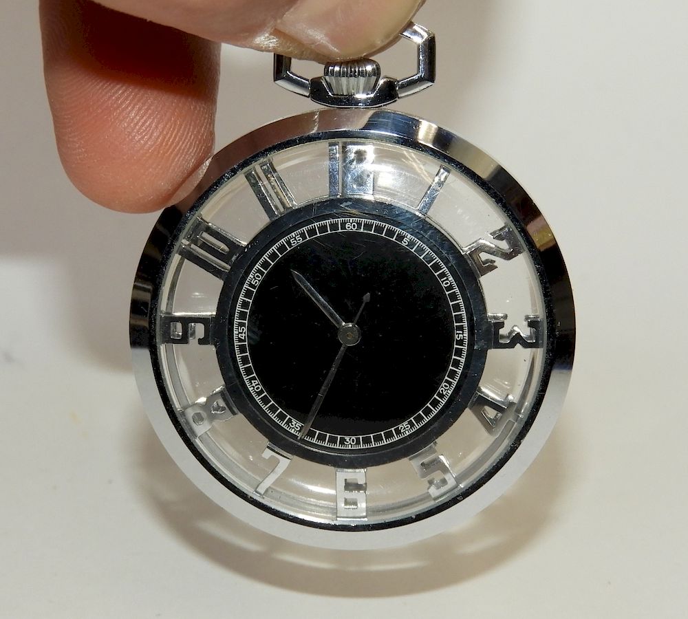 Appraisal: Vintage Euro Modernist Turler Skeleton Pocketwatch Germany Switzerland C A