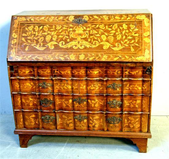 Appraisal: th century mahogany and parquetry inlaid bureau the interior with